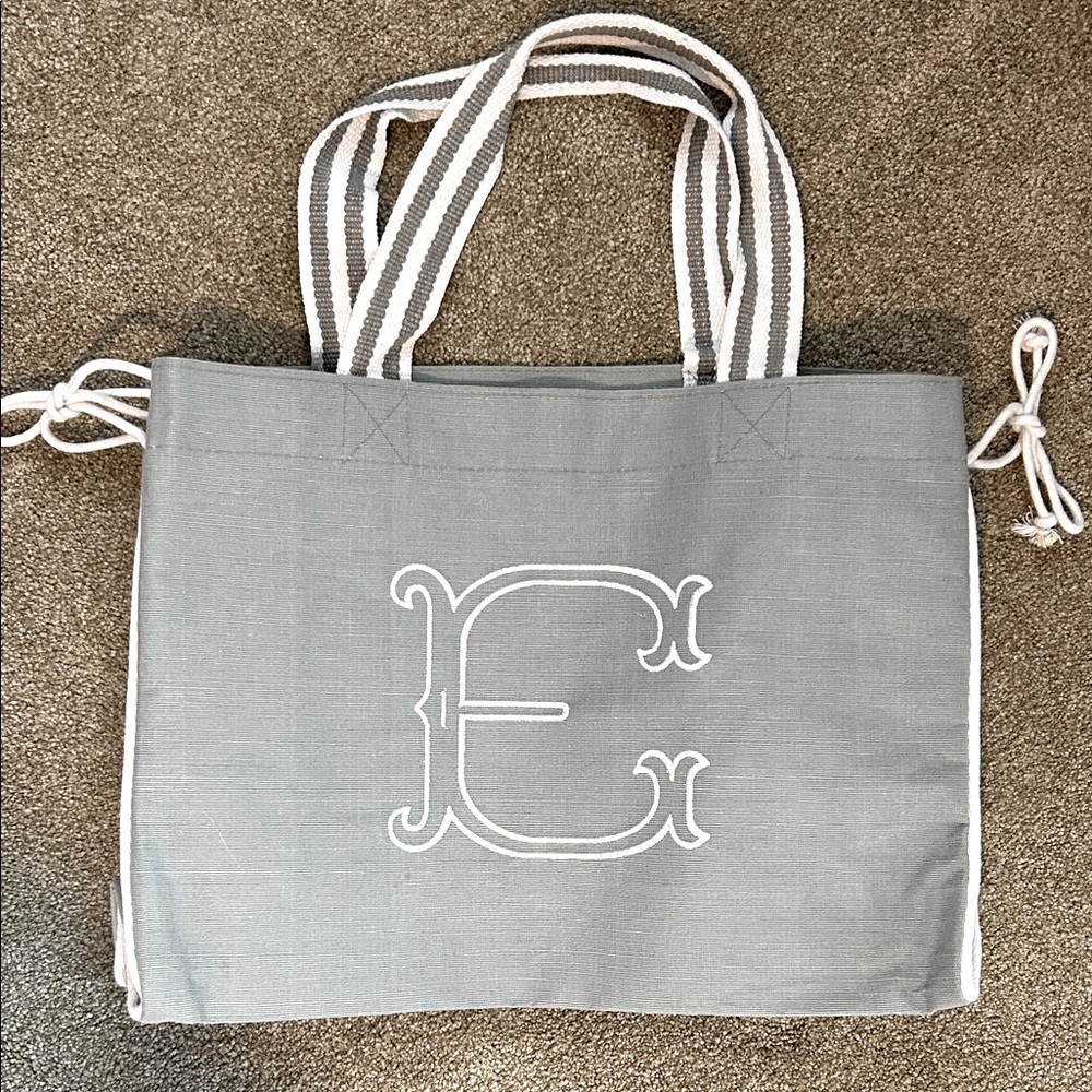 Mudpie Gray E Monogram Tote Bag